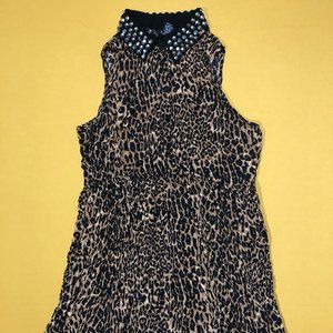 Rue21 Womens XL Leopard Sleeveless Button Down Top Studded Cut Out Loose Blouse